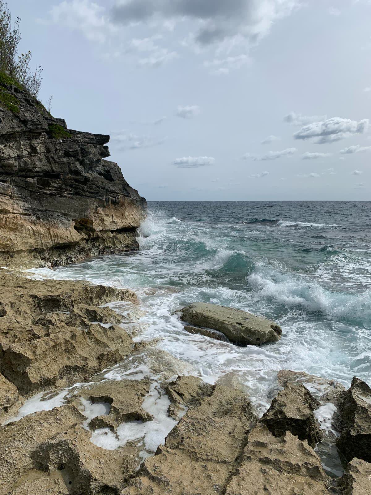 Rocky coast with cliffs and surf